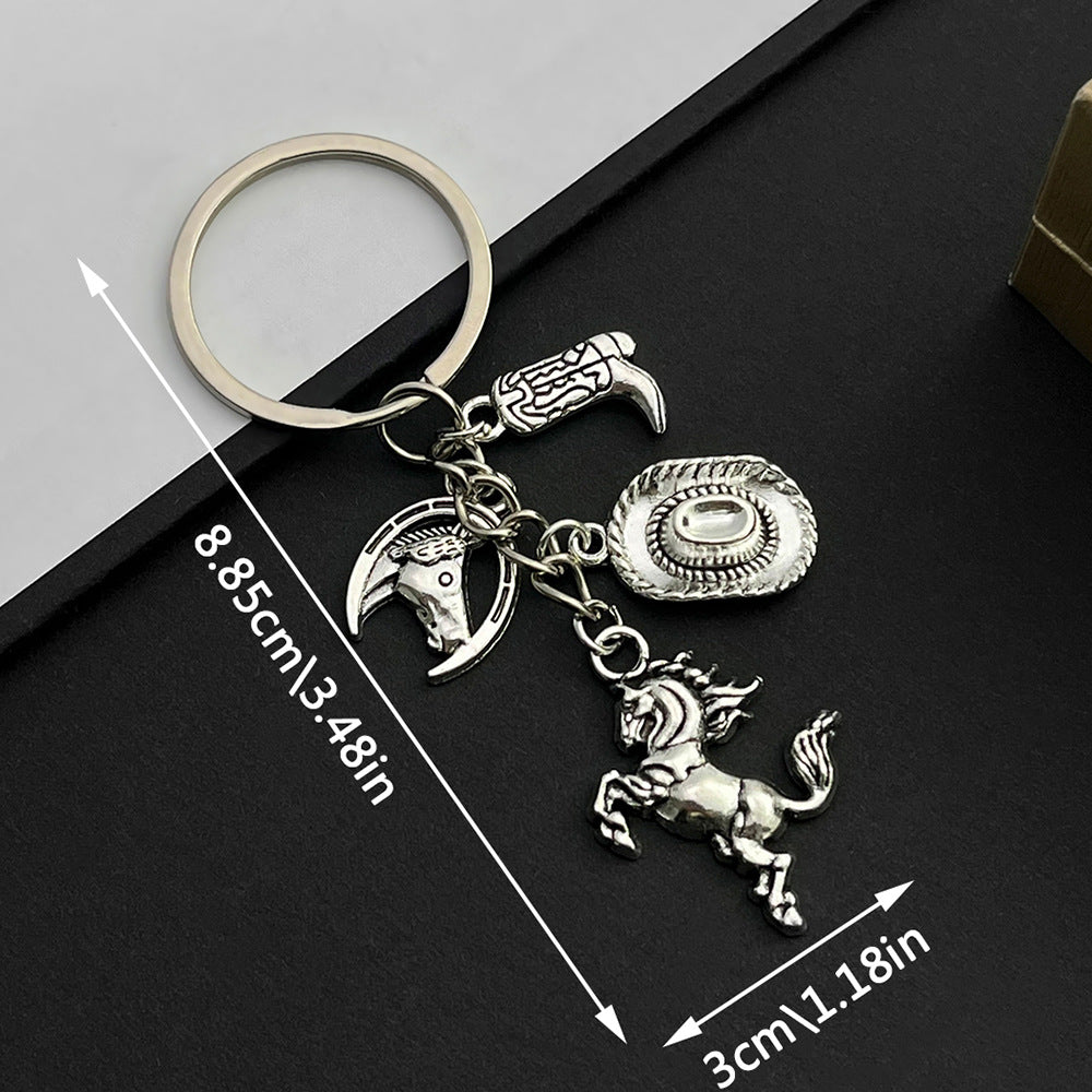Wholesale Gold-plated Western Cowboy Hat Boots Horse Keychain